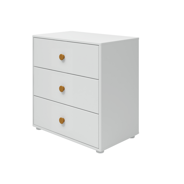 Flexa. Roomie chest with three drawer, mustard knobs  - White