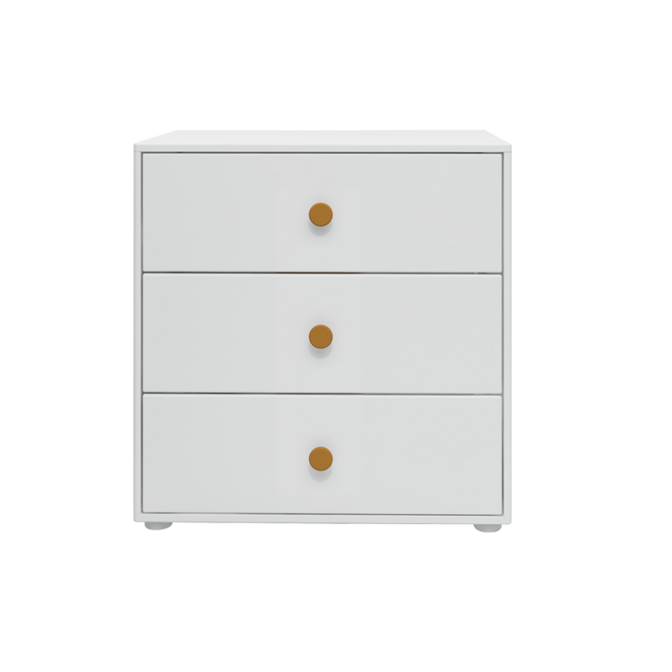 Flexa. Roomie chest with three drawer, mustard knobs  - White