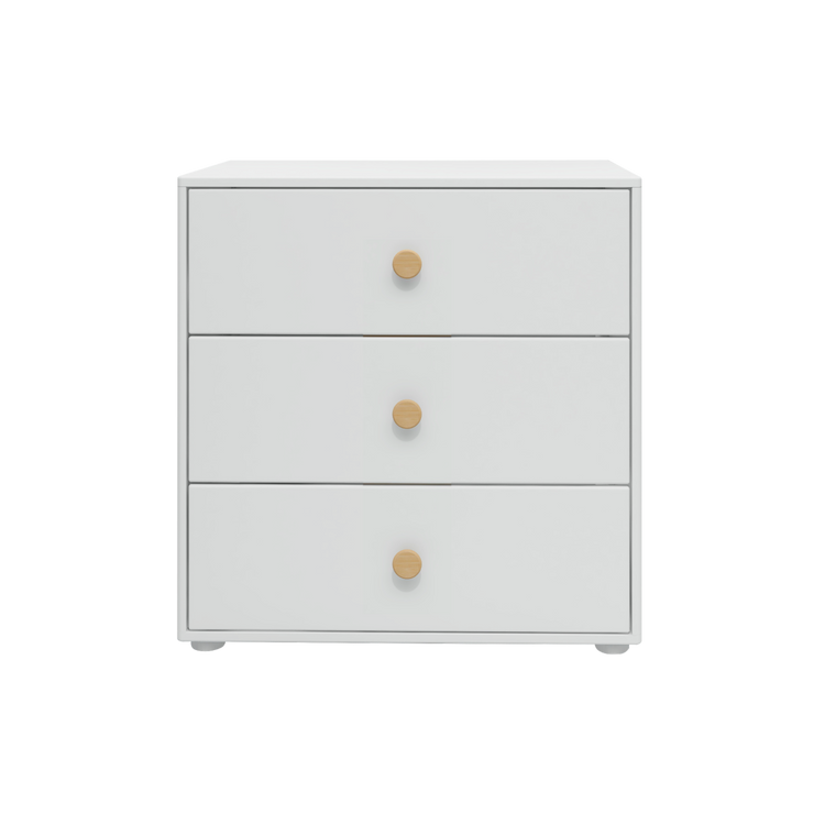 Flexa. Roomie chest with three drawer, wooden knobs - White / Natural
