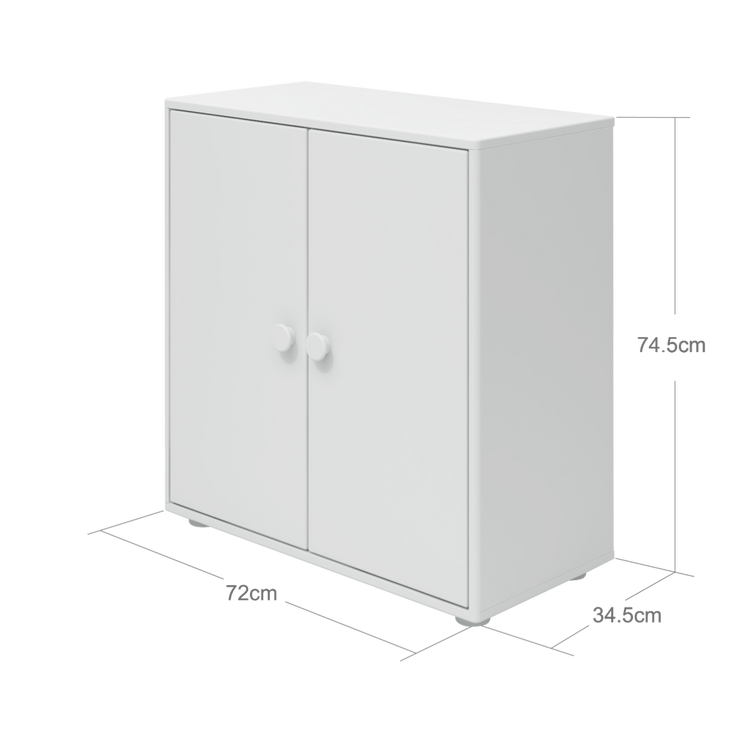 Flexa. Roomie mini bookcase with two doors and white knobs - White