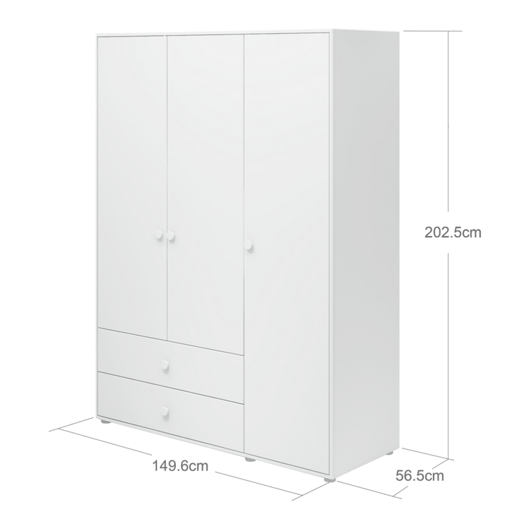 Flexa. Roomie wardrobe with extra high and white knobs - White