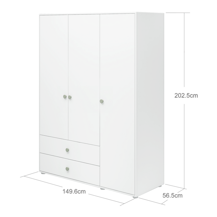 Flexa. Roomie wardrobe with extra high and natural green knobs - White
