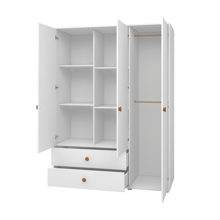 Flexa. Roomie wardrobe with extra high and mustard knobs - White