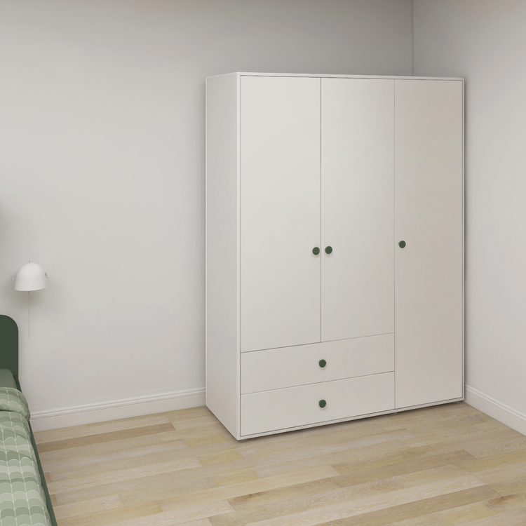 Flexa. Roomie wardrobe with extra high and deep green knobs - White