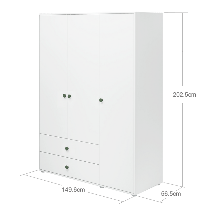 Flexa. Roomie wardrobe with extra high and deep green knobs - White