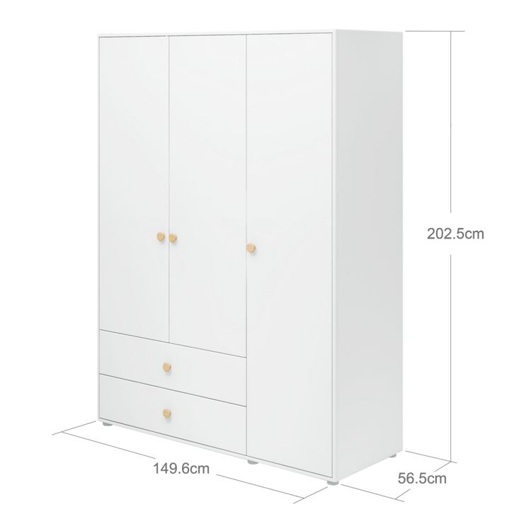Flexa. Roomie wardrobe with extra high and wooden knobs - White / Natural