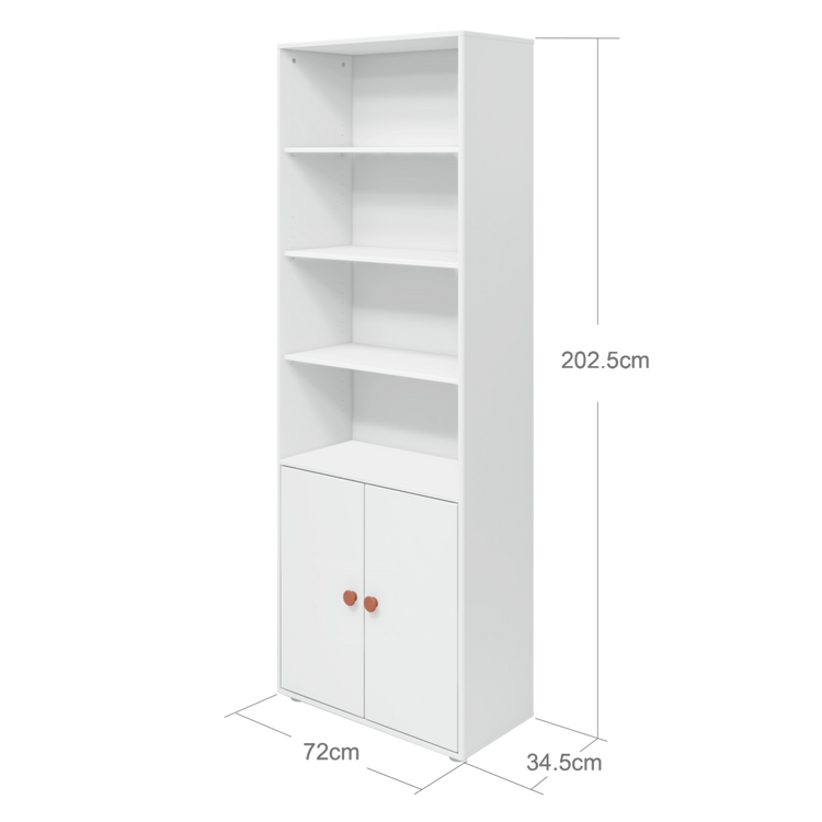 Flexa. Roomie maxi bookcase with two doors and blush knobs - White