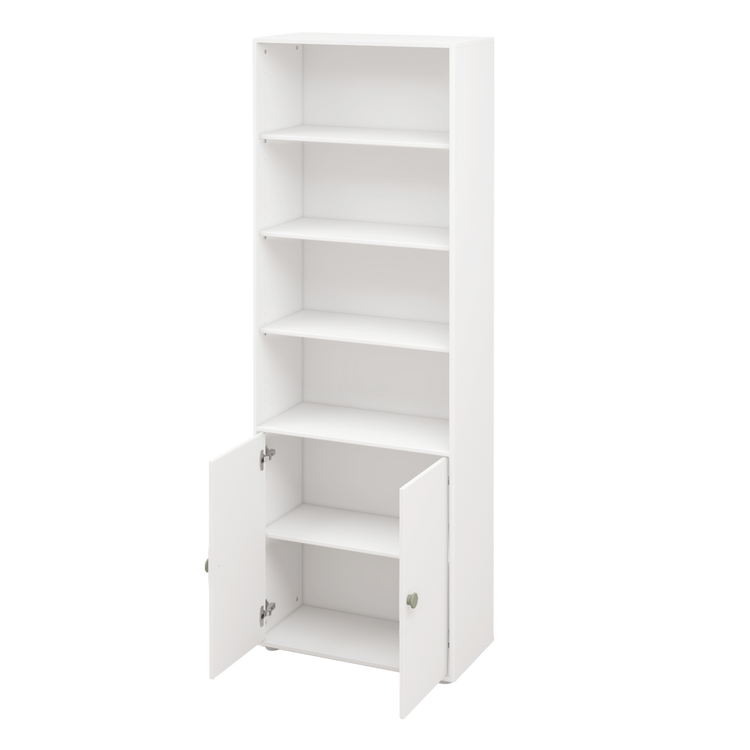 Flexa. Roomie maxi bookcase with two doors and natural green knobs - White