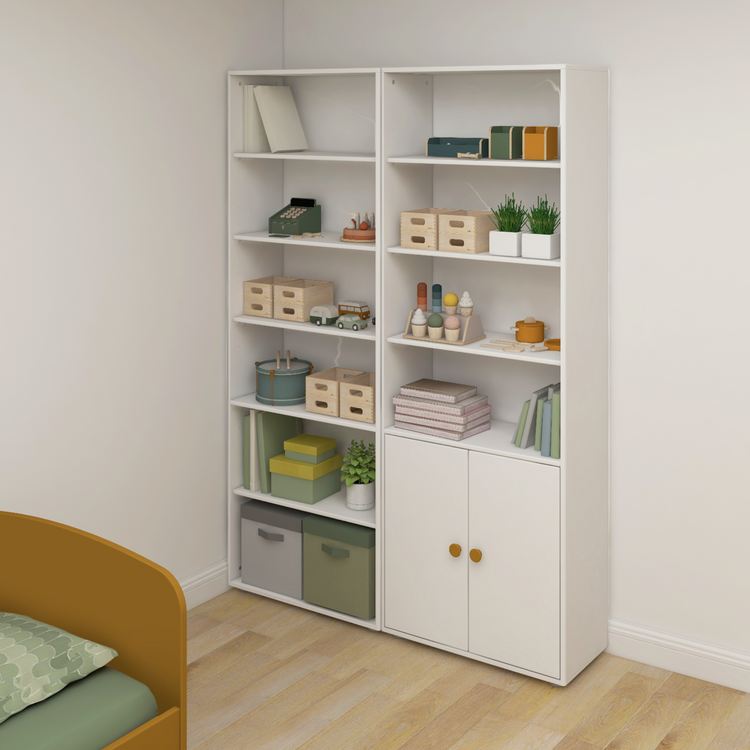 Flexa. Roomie maxi bookcase with two doors and mustard knobs - White