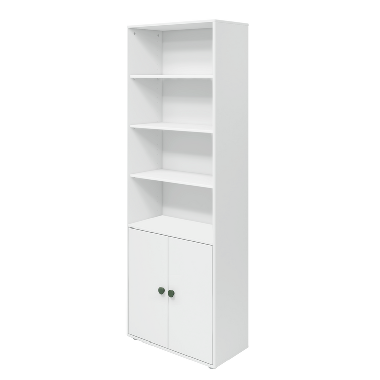 Flexa. Roomie maxi bookcase with two doors and deep green knobs - White