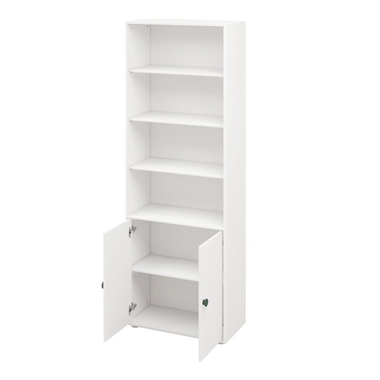 Flexa. Roomie maxi bookcase with two doors and deep green knobs - White