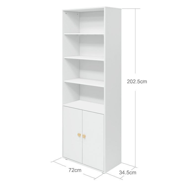Flexa. Roomie maxi bookcase with two doors and wooden knobs - White / Natural
