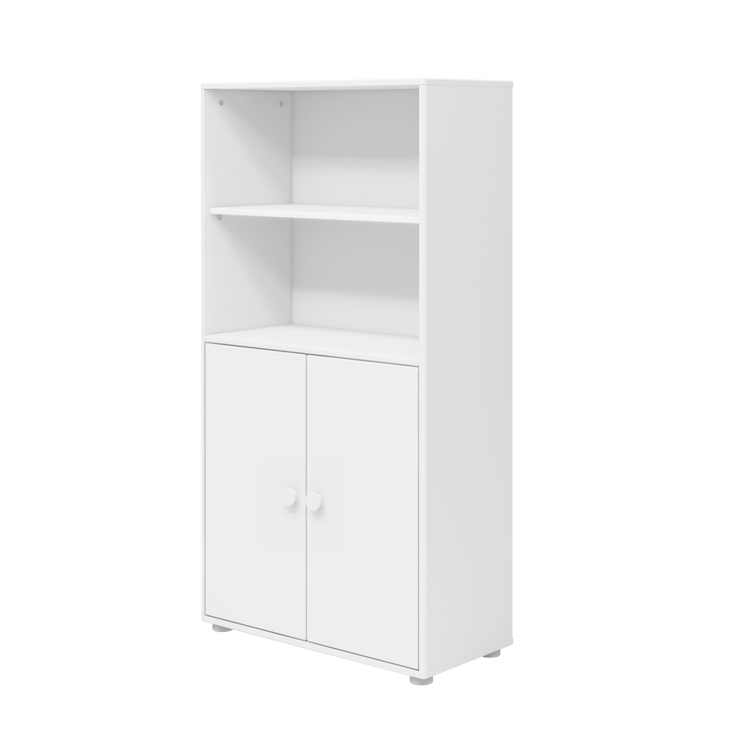 Flexa. Roomie midi bookcase with two doors and white knobs - White