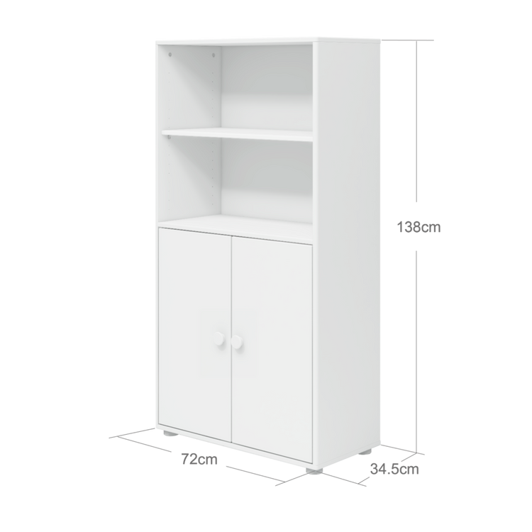 Flexa. Roomie midi bookcase with two doors and white knobs - White