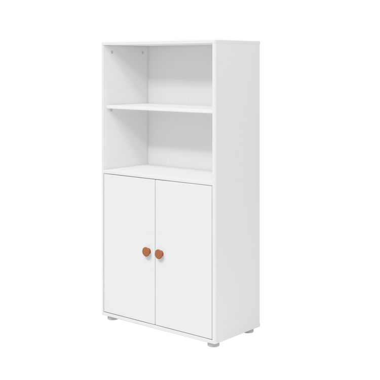 Flexa. Roomie midi bookcase with two doors and blush knobs - White