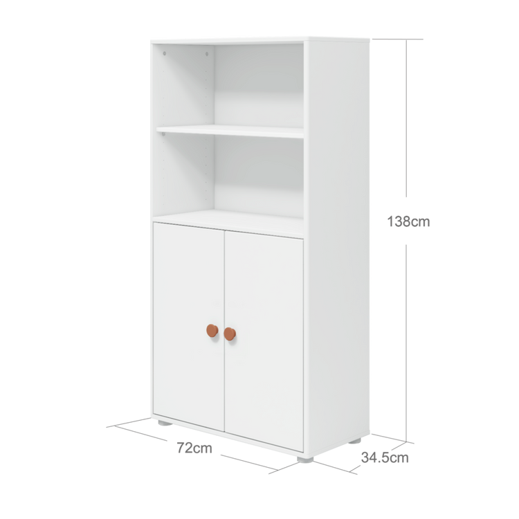 Flexa. Roomie midi bookcase with two doors and blush knobs - White