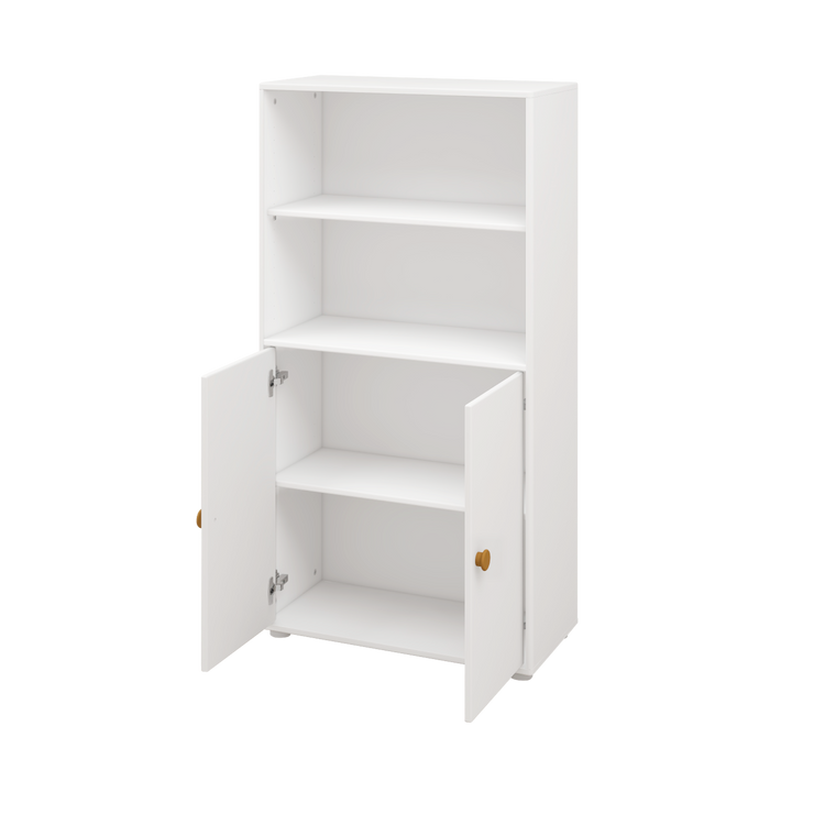 Flexa. Roomie midi bookcase with two doors and mustard knobs - White