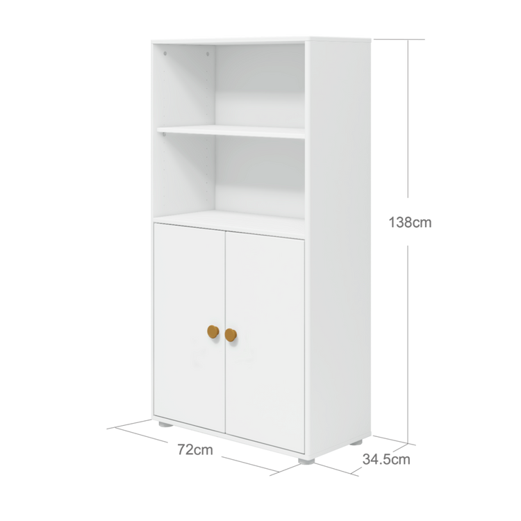 Flexa. Roomie midi bookcase with two doors and mustard knobs - White