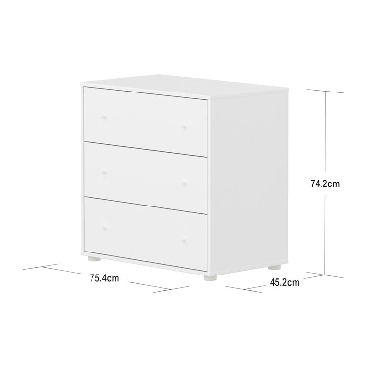 SAGA Chest with 3 drawer. White, White knobs .