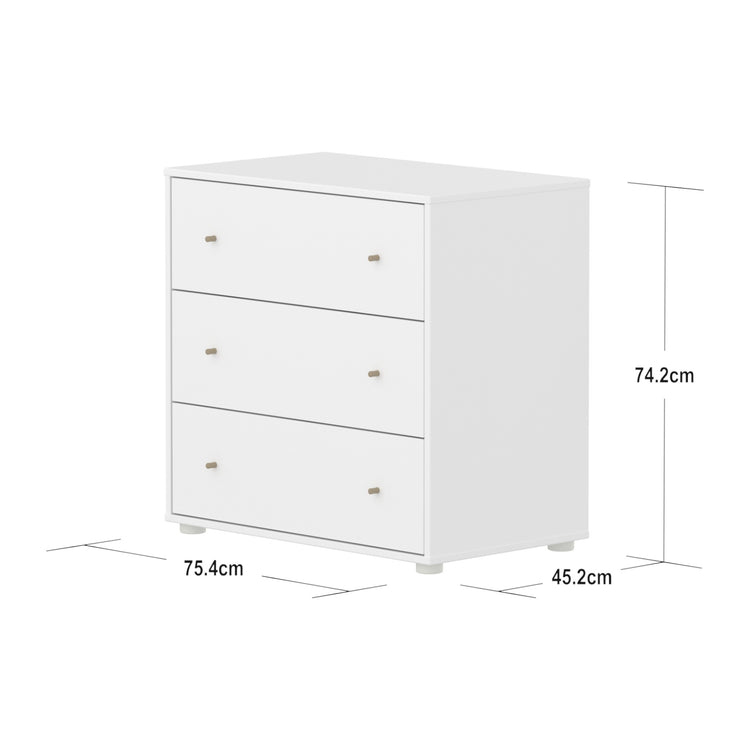 SAGA Chest with 3 drawer. White, Oat knobs .