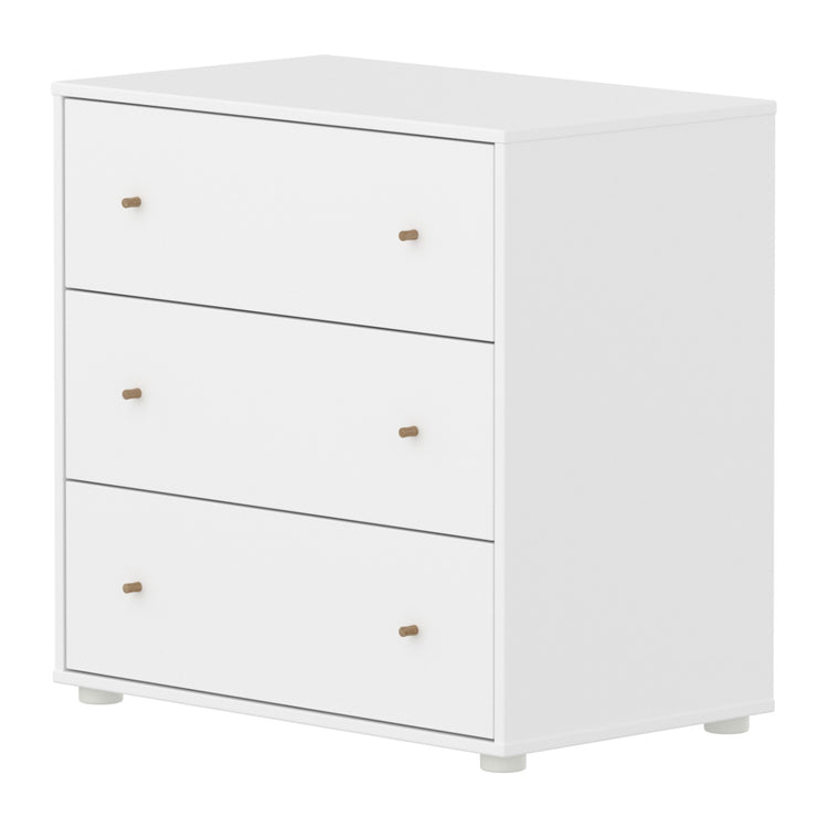 SAGA Chest with 3 drawer. White, Oak knobs .