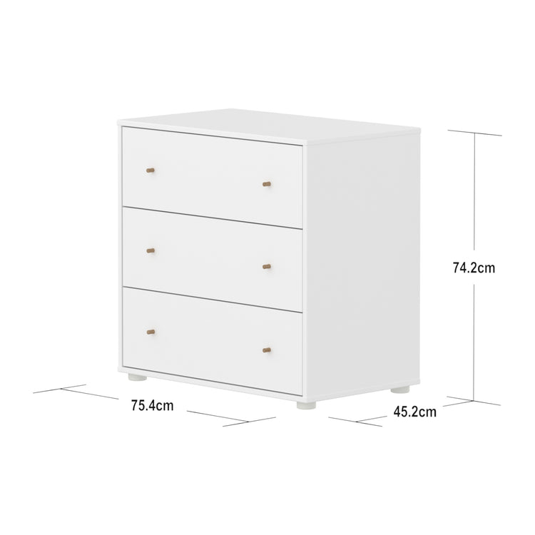 SAGA Chest with 3 drawer. White, Oak knobs .