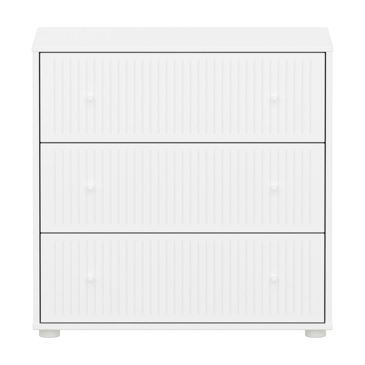 SAGA Chest with 3 drawer. Fronts with grooves. White, white knobs .