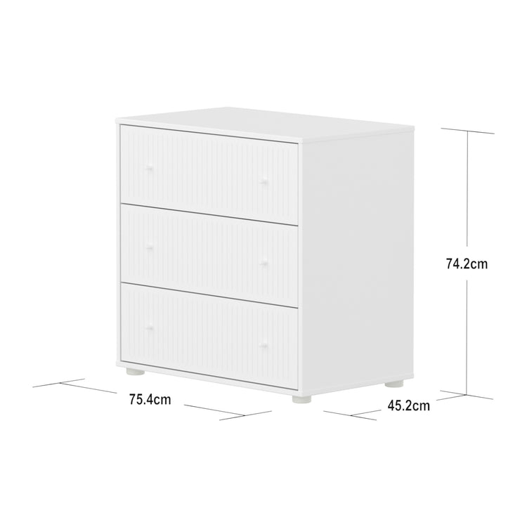 SAGA Chest with 3 drawer. Fronts with grooves. White, white knobs .
