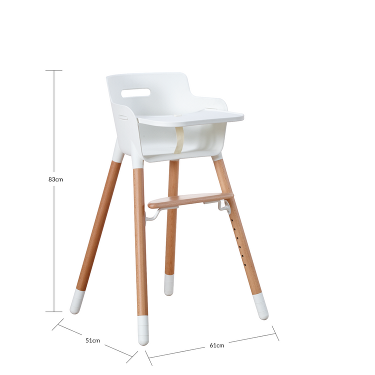 Flexa. Baby high chair with tray - White / Natural