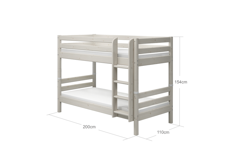 Flexa. Classic bunk bed with straight ladder - 200cm - White washed