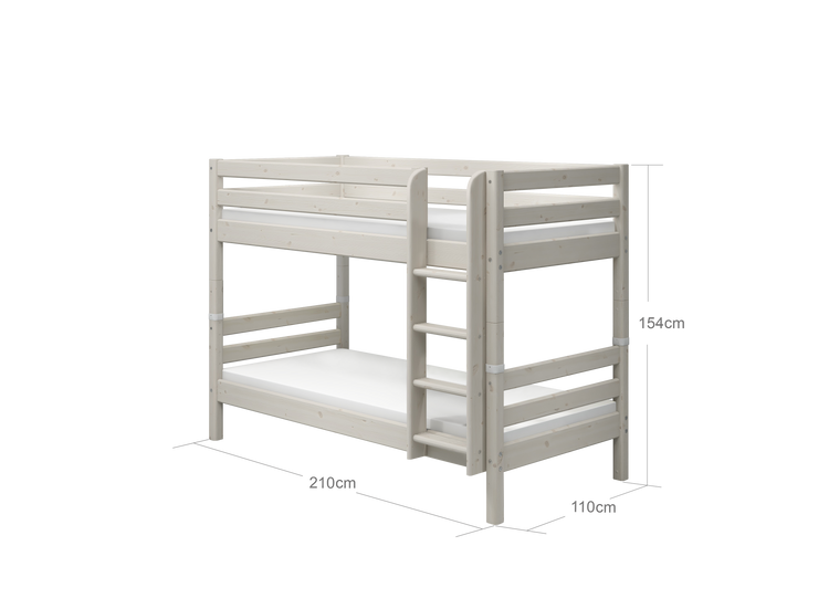 Flexa. Classic bunk bed with straight ladder - 210cm - White washed