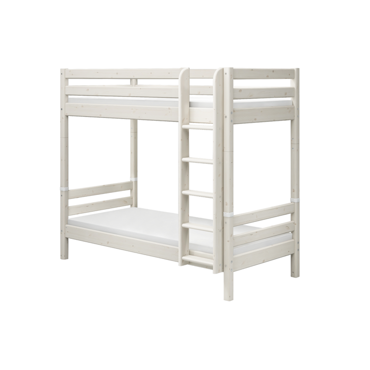 Flexa. Classic bunk bed with extra height and straight ladder - 210cm - White washed