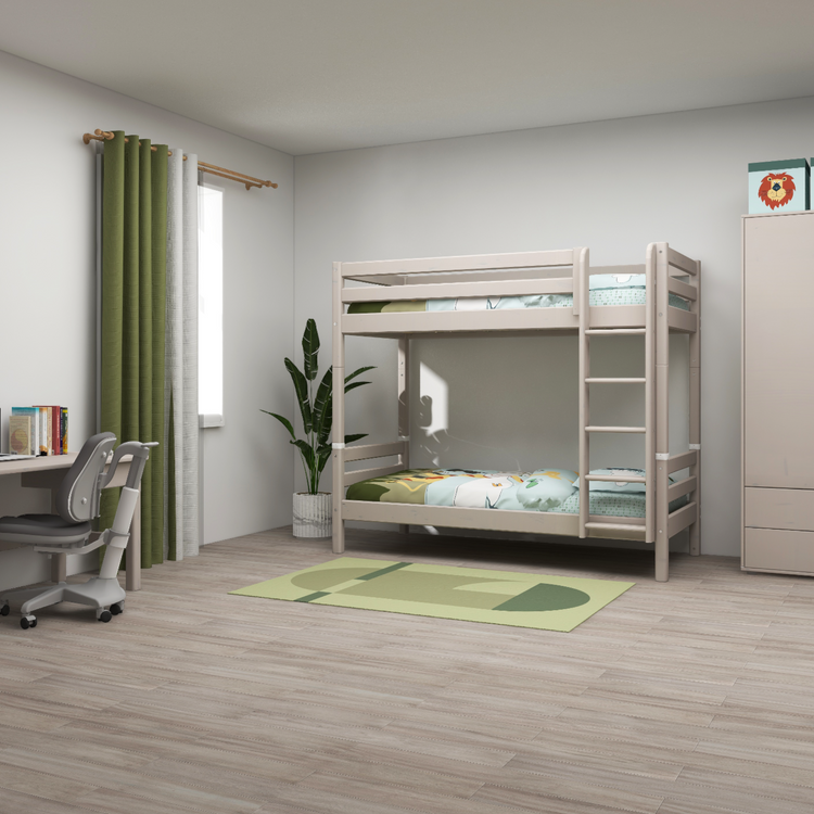 Flexa. Classic bunk bed with extra height and straight ladder - 210cm - Grey washed