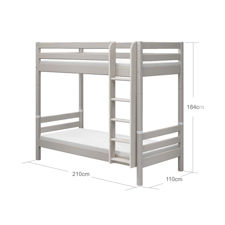 Flexa. Classic bunk bed with extra height and straight ladder - 210cm - Grey washed