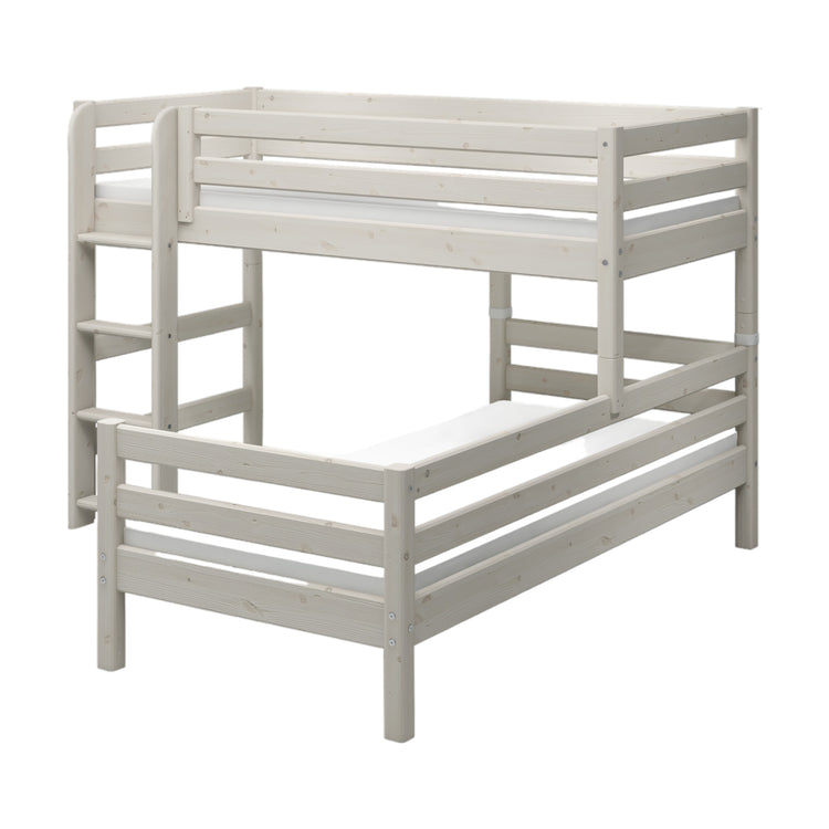 Flexa. Classic semi-high bed with single Classic bed and straight ladder - 210cm - White washed