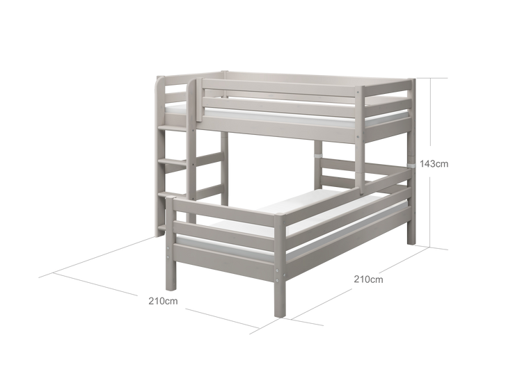 Flexa. Classic semi-high bed with single Classic bed and straight ladder - 210cm - Grey washed