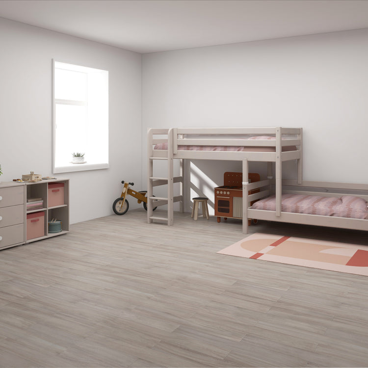 Flexa. Classic semi-high bed with single Classic bed and straight ladder - 210cm - Grey washed