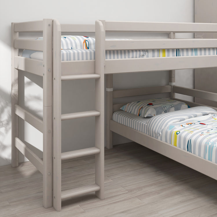 Flexa. Classic semi-high bed with single Classic bed and straight ladder - 210cm - Grey washed