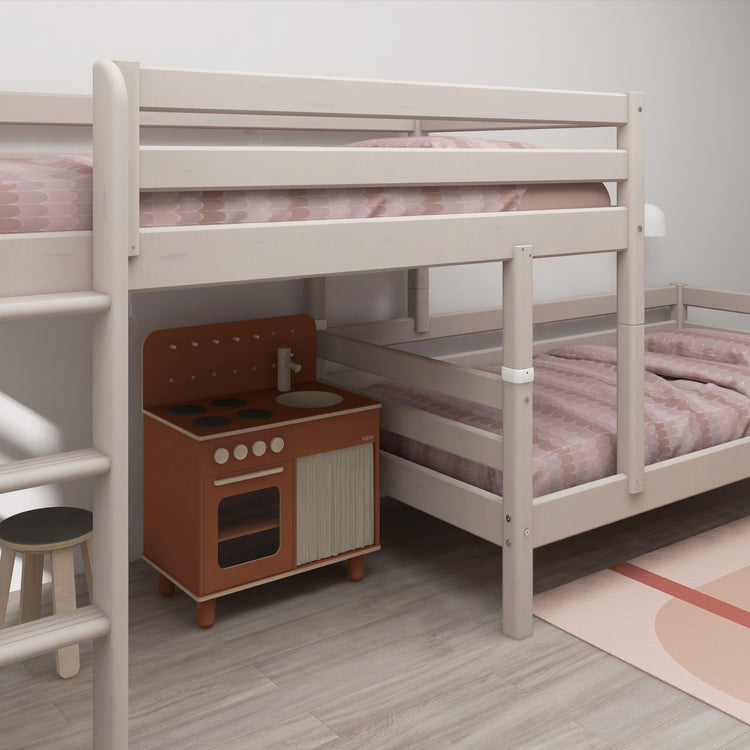 Flexa. Classic semi-high bed with single Classic bed and straight ladder - 210cm - Grey washed