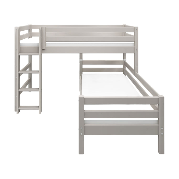 Flexa. Classic semi-high bed with single Classic bed and straight ladder - 210cm - Grey washed