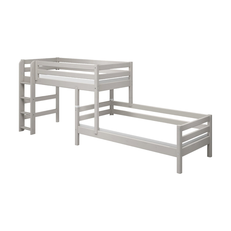 Flexa. Classic semi-high bed with single Classic bed and straight ladder - 210cm - Grey washed