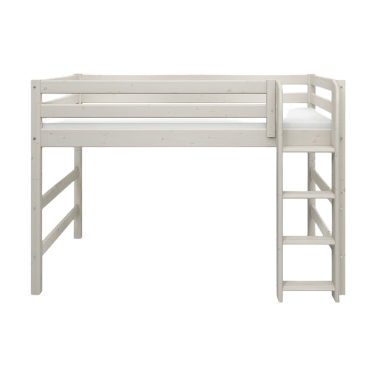 Flexa. Classic semi-high bed with straight ladder - 210cm - White washed