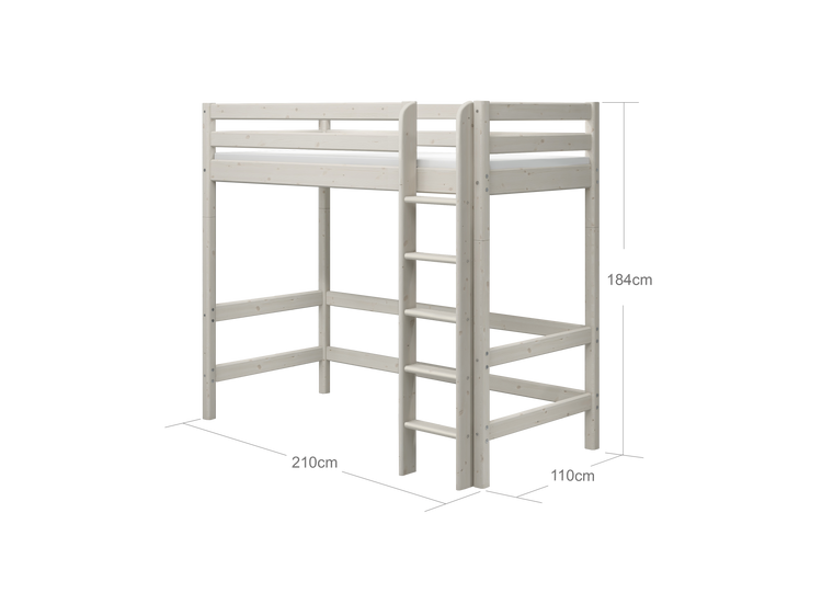 Flexa. Classic high bed with straight ladder - 210cm - White washed
