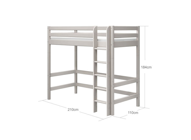 Flexa. Classic high bed with straight ladder - 210cm - Grey washed