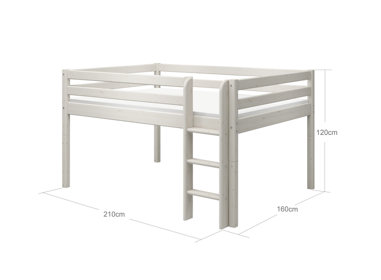 Flexa. Κρεβάτι μεσαίου ύψους, ημίδιπλο 140εκ Classic με κάθετη σκάλα - 210εκ - Λευκό ντεκαπέ