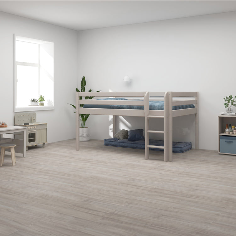 Flexa. Classic mid-high bed with 140cm width and straight ladder - 200cm - Grey washed