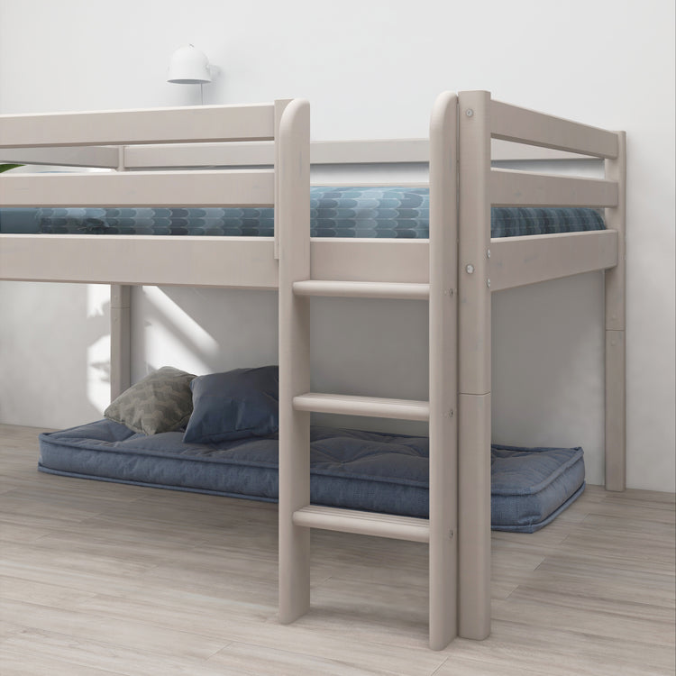 Flexa. Classic mid-high bed with 140cm width and straight ladder - 200cm - Grey washed