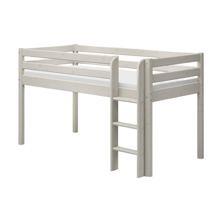 Flexa. Classic mid-high bed with straight ladder - 210cm - White washed