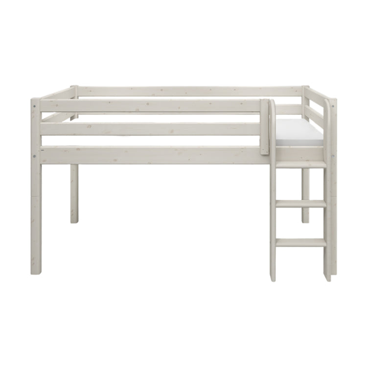 Flexa. Κρεβάτι μεσαίου ύψος Classic με κάθετη σκάλα - 210εκ - Λευκό ντεκαπέ