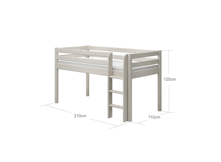 Flexa. Classic mid-high bed with straight ladder - 210cm - White washed